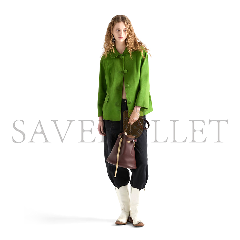 Pra*a buckle leather bucket bag with jeweled belt 1be085 (29*16.5*18cm)